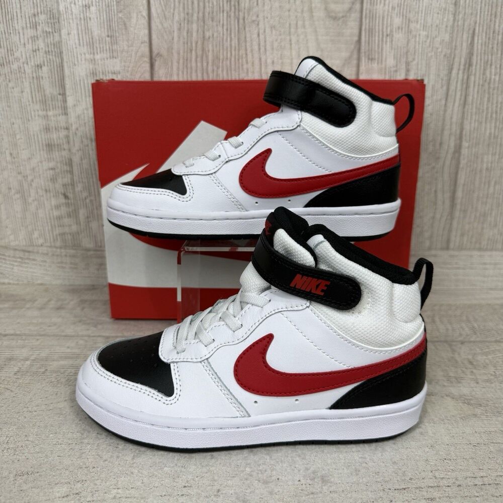 Kids Nike Court Borough Mid 2 PSV Size 1Y White Black University Red CD7783-110